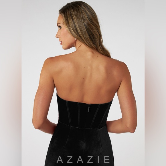 Azazie Larisa Velvet Dress Size 8/Medium Black Long Dress - Picture 7 of 16